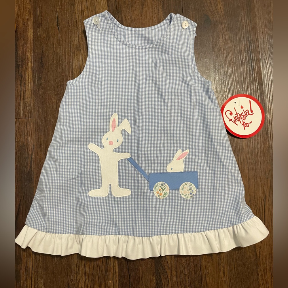 NWT 18m Blue Gingham Easter Dress Funtasia Too